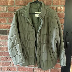 Olive Quilted Oversized Jacket